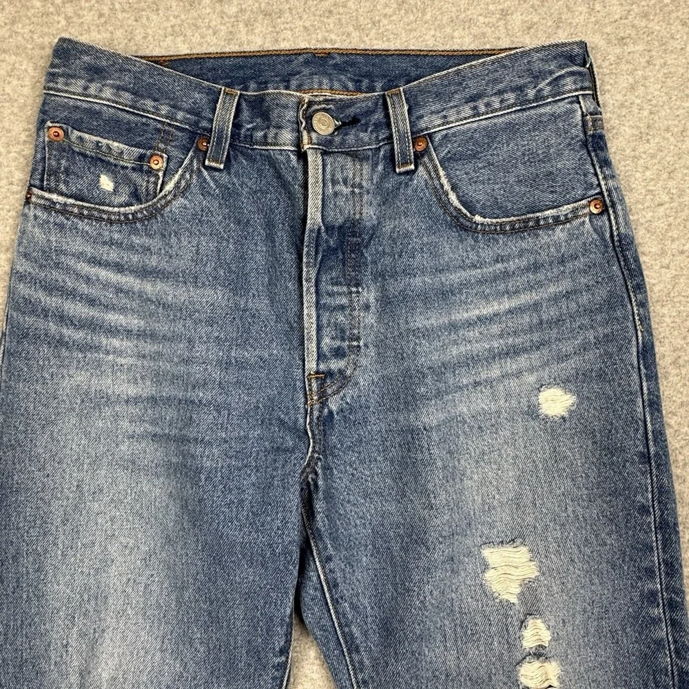Levis 501 Button Fly Jeans Mens 28x30 Straight Cotton Denim Red‎ Tab Distressed